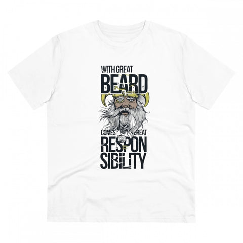 Generic Men's PC Cotton With Great Beard Comes Printed T Shirt (Color: White, Thread Count: 180GSM)