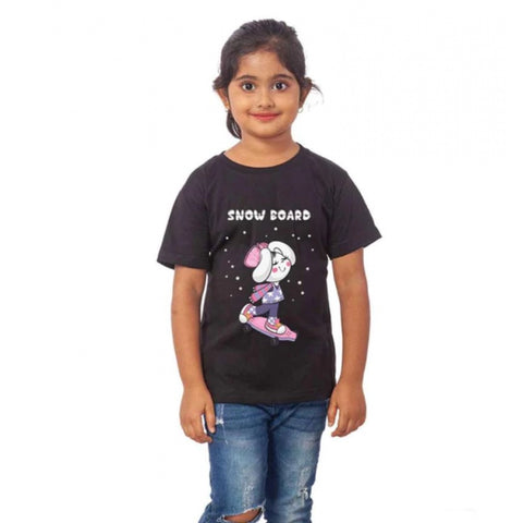 Generic Girls Cotton Snow Board Half Sleeve TShirt (Black)