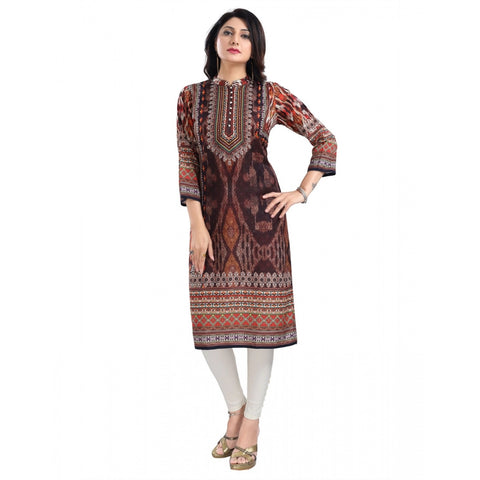 Generic Women's 3/4th Sleeve Masleen Tunic Long Kurti (Brown)
