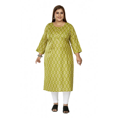 Generic Women's Casual 3/4th Sleeve Ikkat Printed Pure Cotton Straight Kurti (Pista Green)