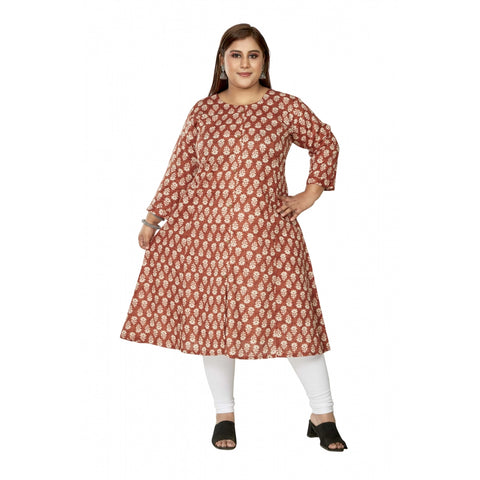 Generic Women's Casual 3/4th Sleeve Printed Pure Cotton Prince Cut A-Line Kurti (Red)