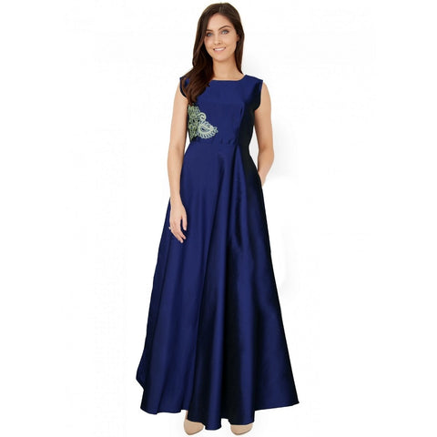 Generic Women's Taffeta Silk Western Wear Flare Long Gown (Sea Green)