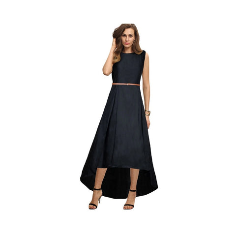 Generic Women's Taffeta Silk Western Wear Flare Long Gown (Black)