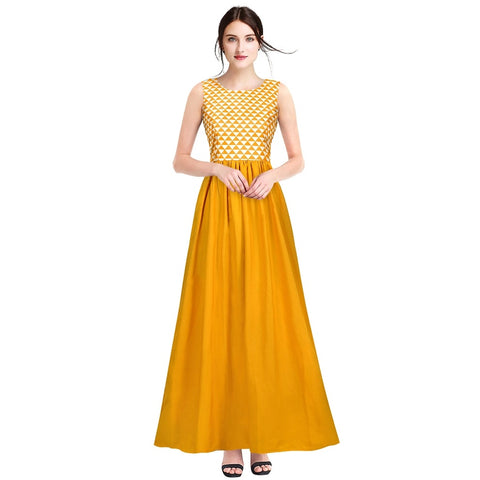 Generic Women's American Crepe Western Wear Flare Long Gown (Yellow)