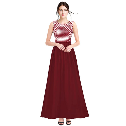 Generic Women's American Crepe Western Wear Flare Long Gown (Maroon)