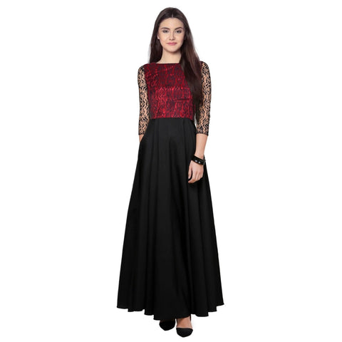 Generic Women's American Crepe and Rasal Western Wear Flare Long Gown (Maroon)