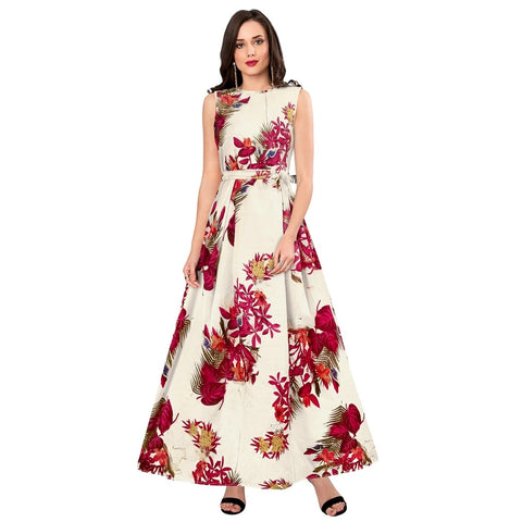 Generic Women's Banglory Satin Silk Western Wear Flare Long Gown (Maroon)