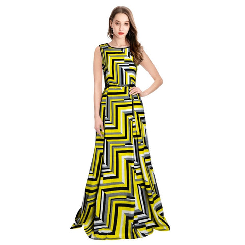 Generic Women's American Crepe Western Wear Flare Long Gown (Yellow)