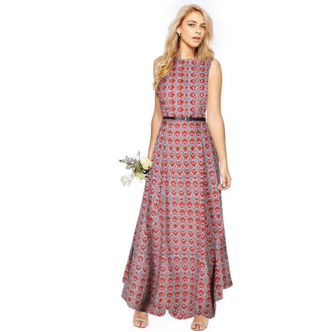 Generic Women's American Crepe Western Wear Flare Long Gown (Red)