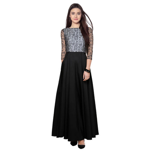 Generic Women's American Crepe and Rasal Western Wear Flare Long Gown (White)