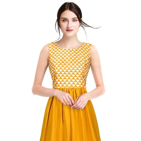 Generic Women's American Crepe Western Wear Flare Long Gown (Yellow)
