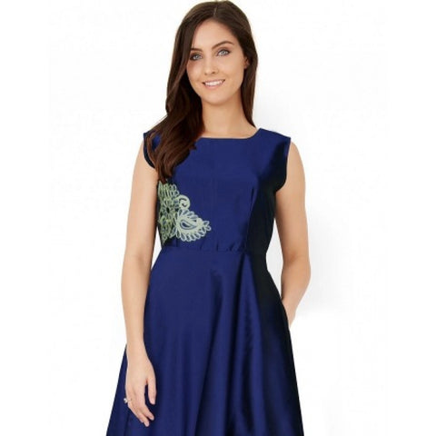 Generic Women's Taffeta Silk Western Wear Flare Long Gown (Sea Green)