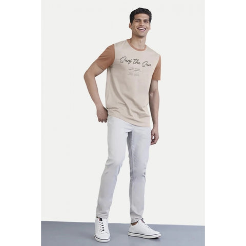 Generic Men's Casual Half sleeve Printed Cotton Crew Neck T-shirt (Cream)