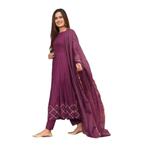 Generic Women's Casual 3/4th Sleeve Solid Cotton Kurti Set (Wine)