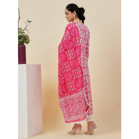 Generic Women's Casual 3/4th Sleeve Printed Cotton Kurti Set (Pink)