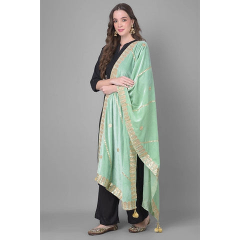 Generic Women's Velvet Gotta Patti Dupatta (Sea Green, Length: 2.25 to 2.50 Mtr)
