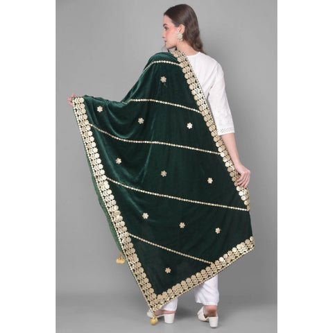 Generic Women's Velvet Gotta Patti Dupatta (Green, Length: 2.25 to 2.50 Mtr)