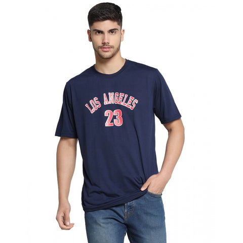 Generic Men's Casual Half Sleeve Printed Cotton Blended Round Neck T-shirt (Navy)