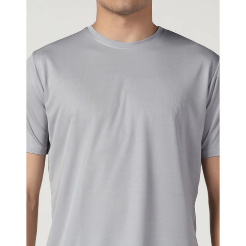 Generic Men's Casual Half Sleeve Solid Polyester Round Neck T-shirt (Lgrey)
