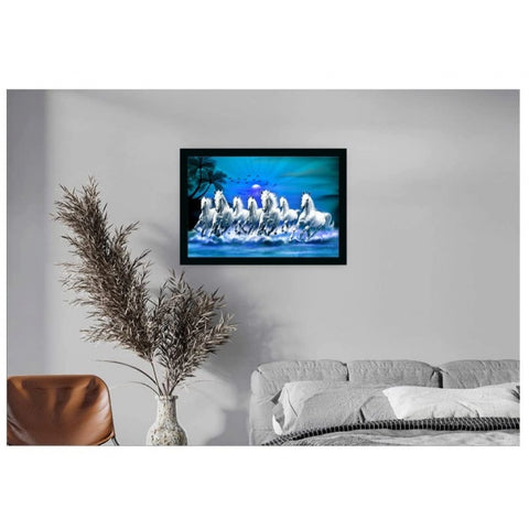 Generic Seven Running Horses Vastu Painting with Frame (Multicolor)