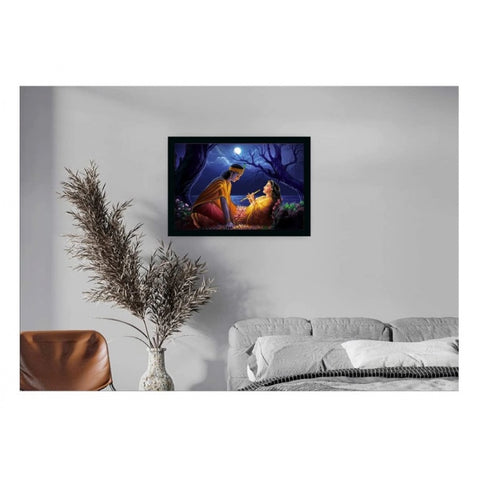 Generic Radha Krishna Painting Vinyl Sparkle Coated with Synthetic Photo Frame (Multicolor)