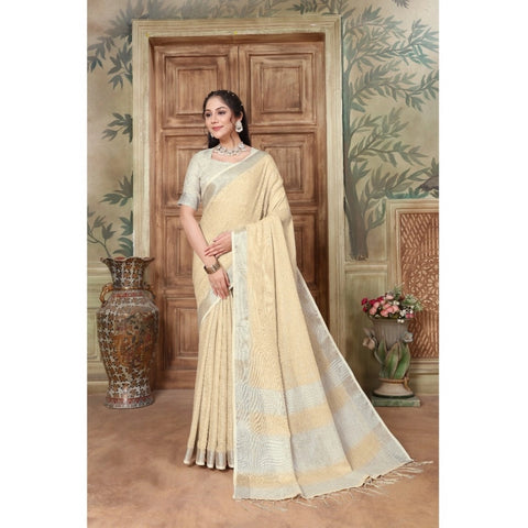 Generic Women's Organza Printed Saree With Unstitched Blouse (Yellow, 5-6 Mtrs)