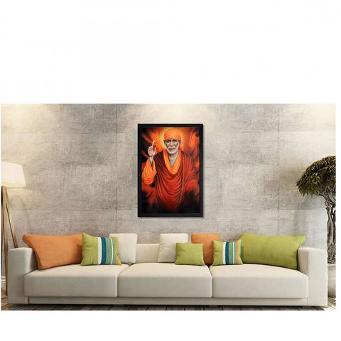 Generic Saibaba Painting with Synthetic Photo Frame (Multicolor)