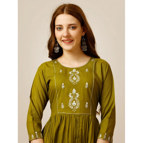 Generic Women's Casual 3-4 th Sleeve Embroidered Rayon Tunic Top (Green)