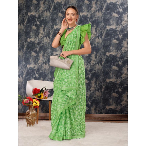Generic Women's Zomto Printed Saree With Unstitched Blouse (Green, 5-6 Mtrs)