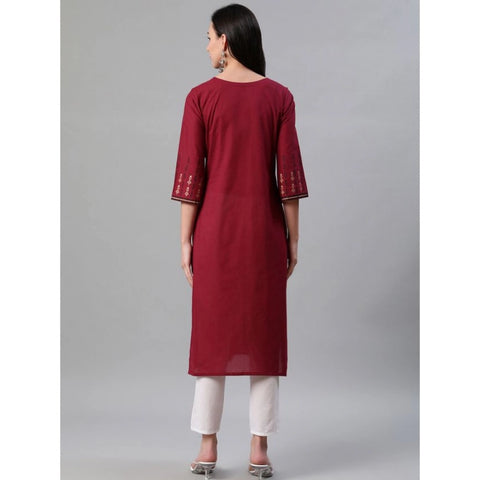 Generic Women's Casual 3-4Th Sleeve Ethnic Motifs Rayon Kurti And Pant Set (Red)