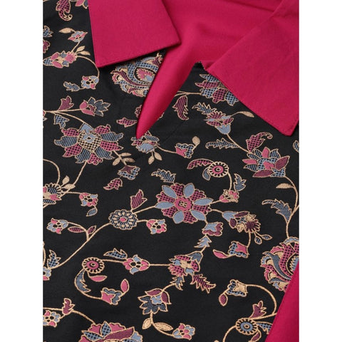 Generic Women's Casual Sleeveless Floral Printed Crepe Kurti and Palazzo Set (Pink)