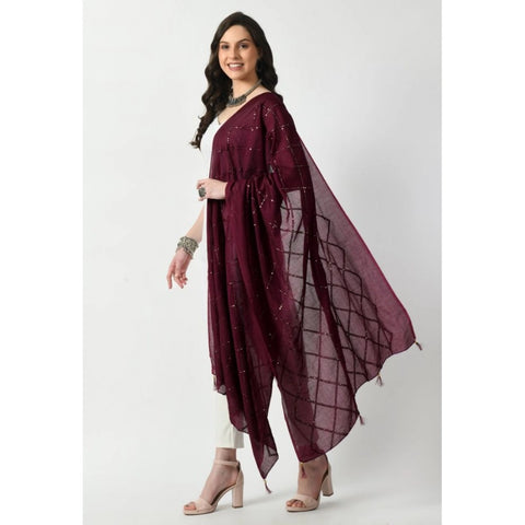 Generic Women's Chanderi Self design Dupatta (Wine, Length: Free Size)