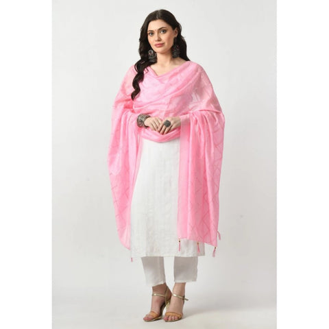 Generic Women's Chanderi Self design Dupatta (Pink, Length: Free Size)