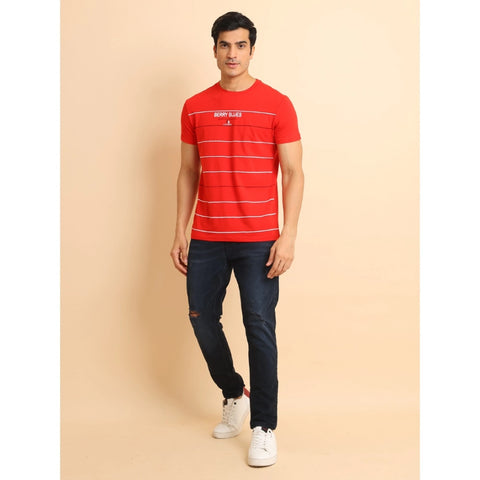 Generic Men's Casual Cotton Printed Round Neck Half Sleeve T-Shirt (Red)