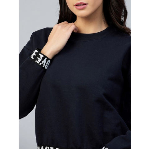 Generic Women's Fleece Solid Long Sleeves Sweatshirt (Navy)