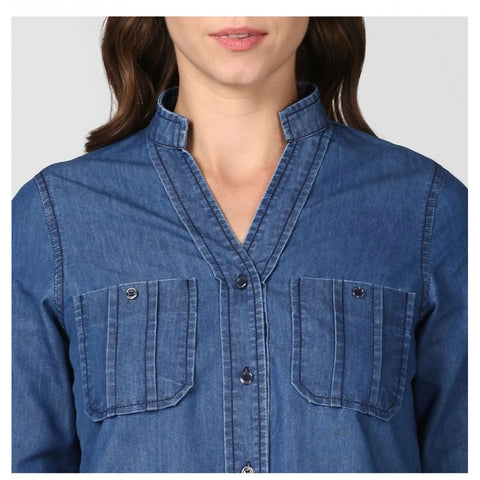 Generic Women's Denim Solid Long Sleeves Top (Blue)