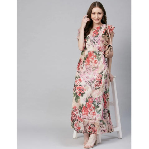 Generic Women's Chiffon Polka Short Sleeve Full Length Dress (Multicolor)