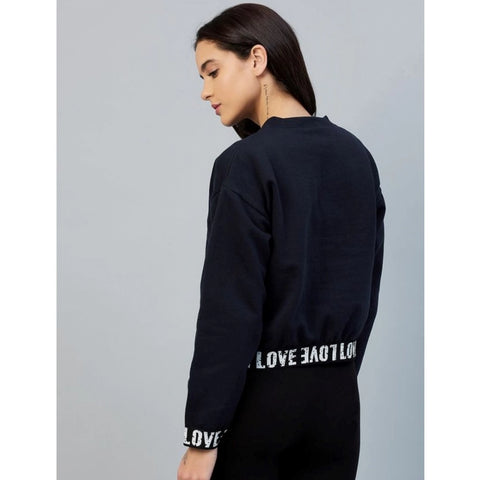 Generic Women's Fleece Solid Long Sleeves Sweatshirt (Navy)