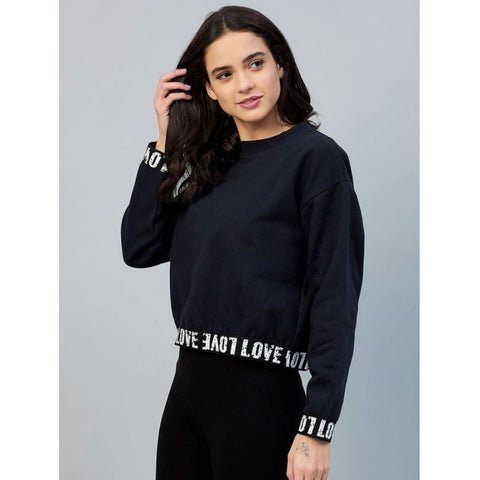 Generic Women's Fleece Solid Long Sleeves Sweatshirt (Navy)