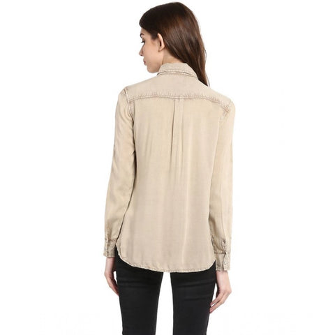 Generic Women's Rayon Solid Long Sleeves Standard Length Shirt (Beige)