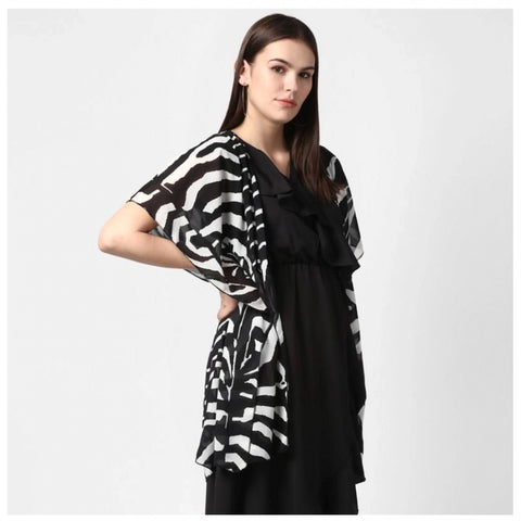 Generic Women's Polyester Printed Short Sleeve Shrug (Black)