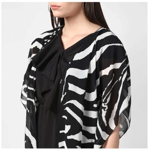 Generic Women's Polyester Printed Short Sleeve Shrug (Black)