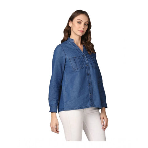 Generic Women's Denim Solid Long Sleeves Top (Blue)