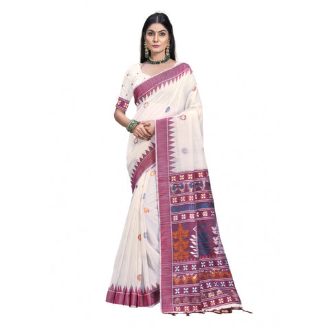 Generic Women's Cotton Printed Saree With Unstitched Blouse 5.5Mtr (Pink)