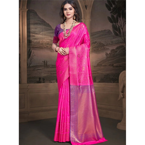 Generic Women's Silk Woven Design Saree With Unstitched Blouse 5.5Mtr (Pink)
