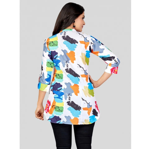 Generic Women's Poly Crepe Mandarin Collar 3/4 Sleeves Short Top (Multicolor)