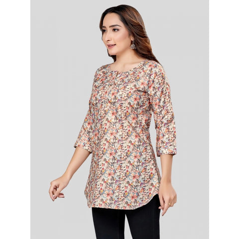 Generic Women's Cotton Blend Round Neck 3/4 Sleeves Short Top (Multicolor)