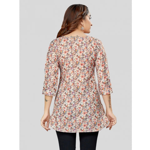 Generic Women's Cotton Blend Round Neck 3/4 Sleeves Short Top (Multicolor)