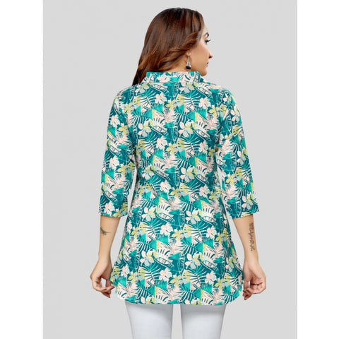 Generic Women's Cotton Blend Collared Neck 3/4 Sleeves Short Top (Green)