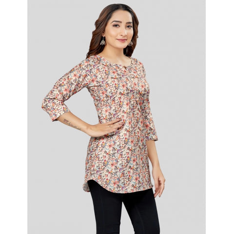 Generic Women's Cotton Blend Round Neck 3/4 Sleeves Short Top (Multicolor)